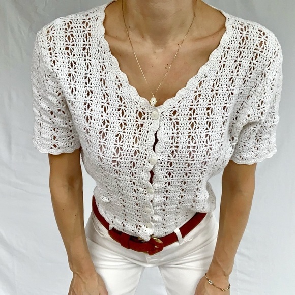 SOLD ❌ Crocheted top short sleeves size M vintage woman’s - Picture 2 of 12